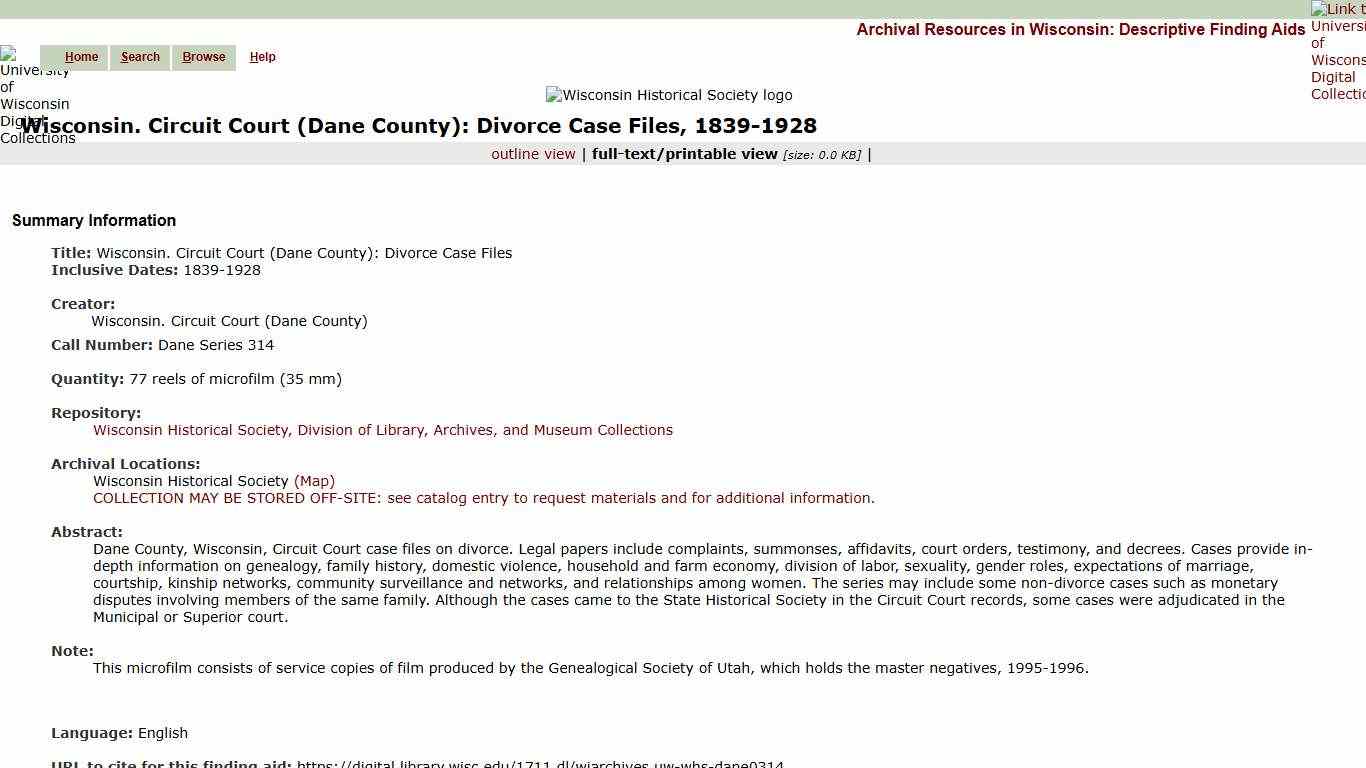 Archival Resources in Wisconsin: Descriptive Finding Aids