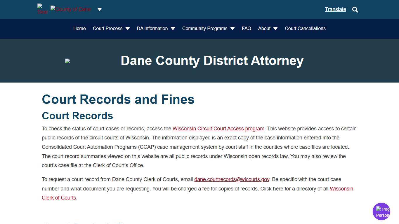 Records and Fines The Dane County District Attorney's Office